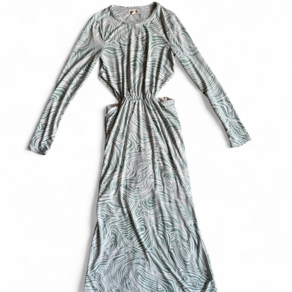 Open Edit green maxi dress with cut out waist and long sleeves